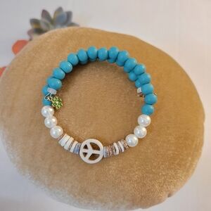Handmade Turquoise and White Beaded Bracelet